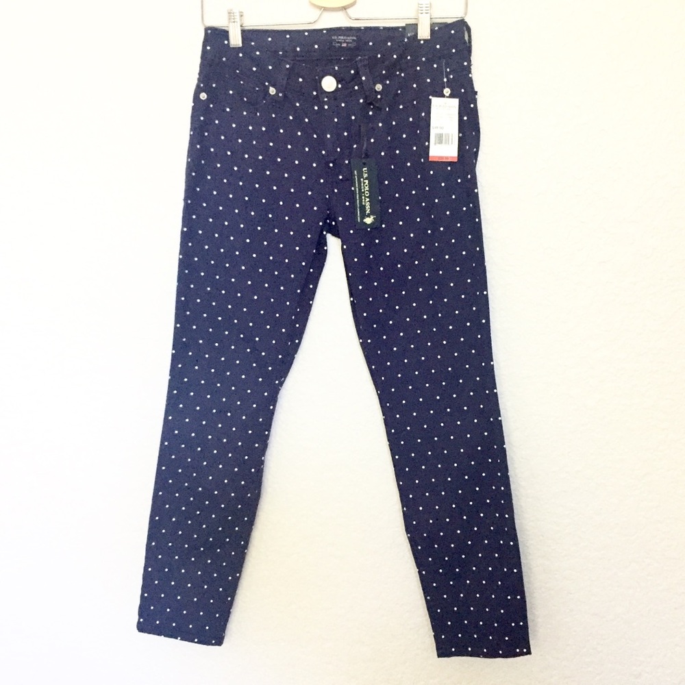 NWT Navy Polka Dot Ankle Cropped Pants Size 7/8